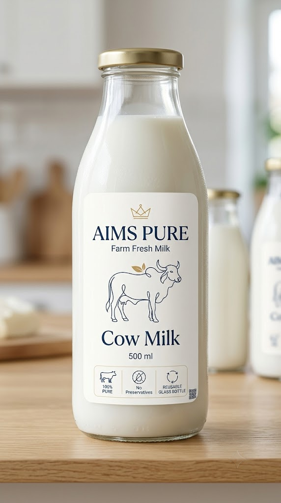 AIMS PURE Cow Milk 500 ml glass bottle
